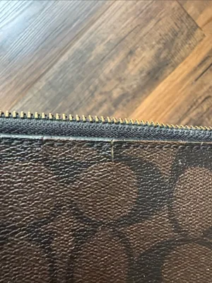 Coach Brown and Black Signature Canvas Wristlet with Leather Stripe thumbnail 10