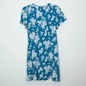 NWT Old Navy Floral Mini Dress Size S Teal Blue Short Sleeve‎ Rayon Pockets thumbnail 2