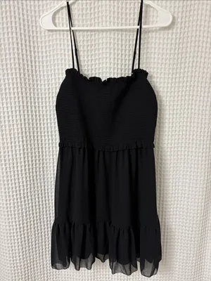Aritzia Wilfred Tempest Sleeveless Mini Dress Smocked Black Large NWT thumbnail 5