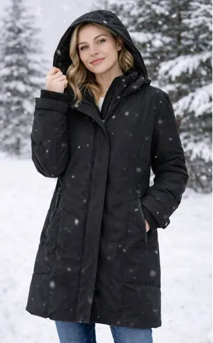 ZARA Long Puffer Winter Parka Hooded Black‎ Small thumbnail 1