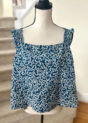NWT J.Crew Factory Teal Blue & White Floral Print Square Neck Tank thumbnail 1