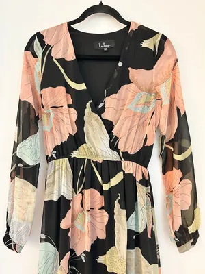 Lulus Wondrous Water Lilies Black Floral Print Maxi Dress Size XS thumbnail 5