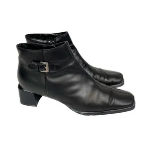 Vintage Ecco Black‎ Leather Square Toe Ankle Boots Booties Size 7 thumbnail 2