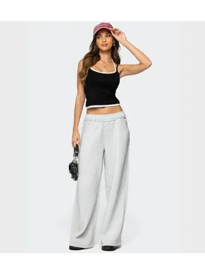 Edikted Kori Oversized Wide-Leg Sweatpants Gray Melange Pocket Fleece NEW Medium thumbnail 15