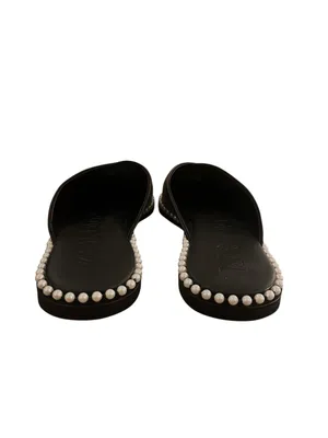 Karl Lagerfeld Paris Vyra Black Leather Pointed Toe Mules with Pearls Size 9 thumbnail 5