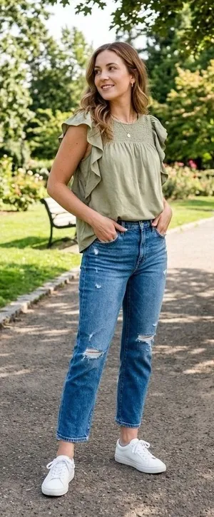 Banana Republic Women's Olive Green Ruffle Sleeve Tank Top Size Medium thumbnail 1
