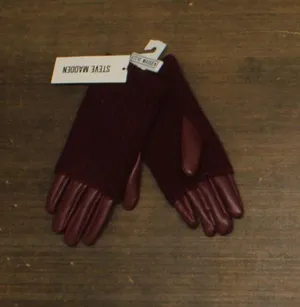 NWT Steve Madden Soft Faux Leather Gloves with Ribbed Knit Cuff Burgundy Red thumbnail 1