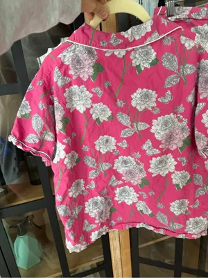 Crafted by mahogany dahlia pajamas set shorts sleeve shirt button down cotton thumbnail 6