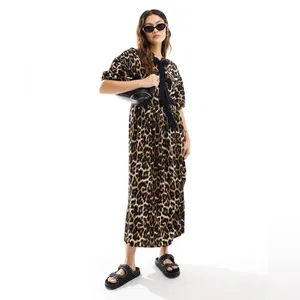 ASOS DESIGN puff sleeve tie front maxi dress in leopard print thumbnail 6