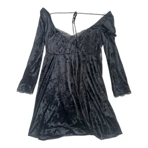 Free People Kat Black Velvet Mini Dress thumbnail 7