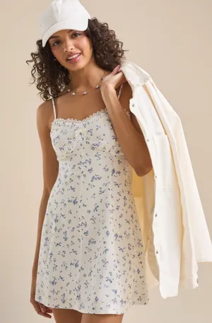 Altar'd State Claudia White Floral Linen Mini Dress thumbnail 1