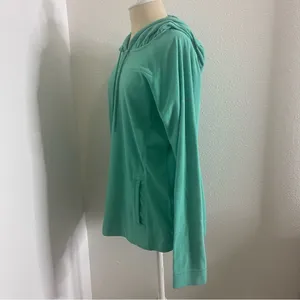 Columbia Size L Lightweight Fleece Jacket Solid Turquoise Long Sleeve Hoodie thumbnail 5