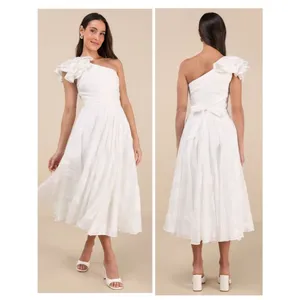 Lulus Sweet Definition White Burnout Ruffled One-Shoulder Midi Dress Size Large thumbnail 2