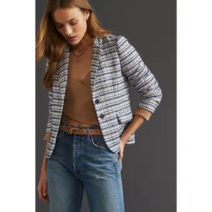 Anthropologie Hutch Blue Tweed Blazer Metallic Boucle‎ Jacket Medium thumbnail 5