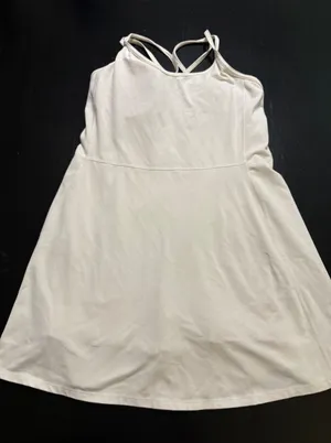 Old Navy Women Cream PowerSoft Strappy Active Dress with Built-in Shorts Large thumbnail 1