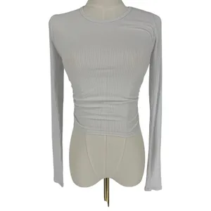 Alo Yoga Gather Long Sleeve White Ribbed Ruched Crop Top XS thumbnail 5