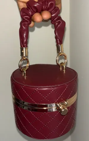Mini Quilted Round Bag with Scrunchie Handle 👜 Red thumbnail 1