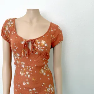 [Nikki Erin] Orange Floral Print Cap Sleeve Peasant Midi Slip Dress Size Large L thumbnail 6