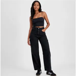 Tinseltown Juniors Cargo Jeans Size 0 Black High Rise Baggy Wide Leg Denim thumbnail 4