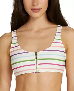 NWT Kate Spade NY Women's Striped Multicolor Zip-Front Bikini Top Padded Size S thumbnail 1