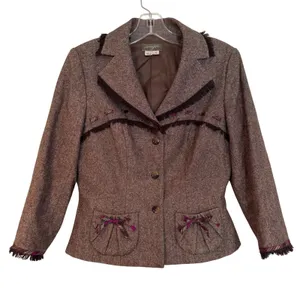 Kay Unger Vintage Coquette Girl Blazer Women's 4‎ Brown Tweed Career Boho Dainty thumbnail 1