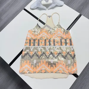 Charlotte Russe XS Sequined Geometric Cami Top Peach Gold Silver Racerback💋 thumbnail 13