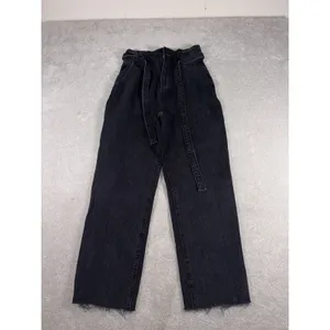 Abercrombie & Fitch A&F Mom Jean Women's 26/2 Black Paperbag High‎ Rise Belt thumbnail 2