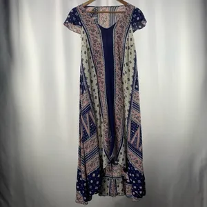 Maeve Patchwork V Neck Open Back Hi‎ Lo Midi Dress Size Extra Small thumbnail 3