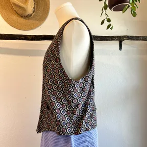 Handmade 90s Floral Folk Print Button Front Vest Top Size Medium to Large thumbnail 4