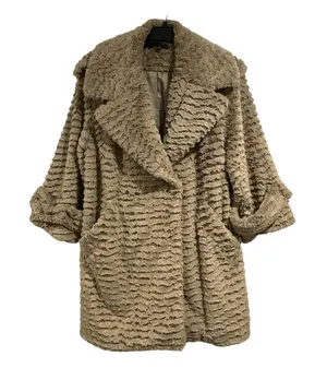 Cynthia Steffe ruffled faux fur beige tan winter coat size medium EUC thumbnail 2