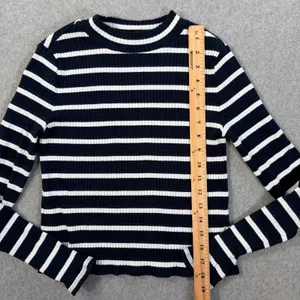 Banana Republic Women's XS Navy Blue White Striped Ribbed Mock Neck Top Stretch thumbnail 2