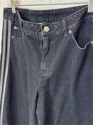Adidas 32x32 Black Denim Jeans with Gray Side Stripes Wide Leg thumbnail 2