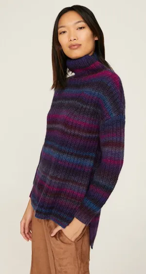 Hatch sz 1/Small Pink Purple Blue Striped Maternity Turtleneck Pullover Sweater thumbnail 1