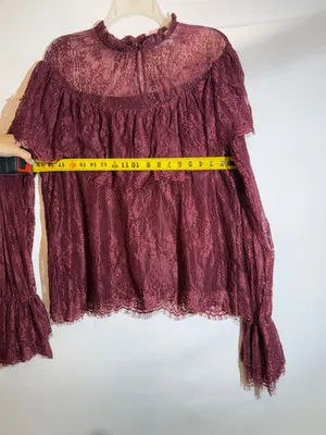 Anthropologie Endless Rose Ruffled Lace Blouse Romantic Feminine Burgundy Top L thumbnail 8