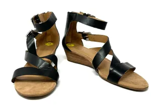 Franco Sarto‎ size 9 black strappy low heel kitten heel sandals zip up rear thumbnail 1