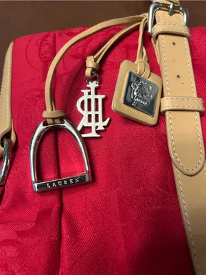 Women’s Ralph Lauren Red Jacquard Tote Bag Tan Trim Shoulder Bag thumbnail 6