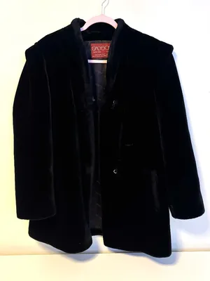 Sasson Vintage Faux Fur Plush Jacket Hook and Eye Closure Black Womens Size 14 thumbnail 1