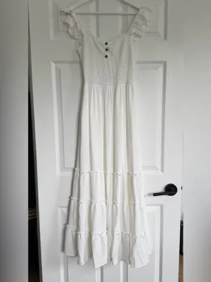 White Ruffle Maxi Dress with Button Detail thumbnail 2