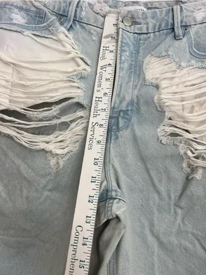 Good American Pale Blue Ripped Boyfriend Jeans thumbnail 3