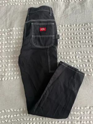 Dickies Cargo Black Straight-Leg Pants with White Stitching and Side Pockets thumbnail 2