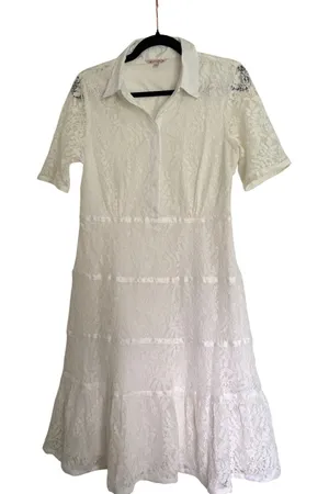 Nanette Lepore White Lace Shirt Dress Tiered Ribbon Trim Short Sleeve Size 8 thumbnail 1
