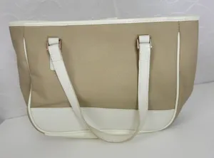 Fossil Womens Purse Bag Tan White Canvas Leather Double Strap Magnet Closure thumbnail 1