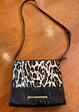 Brahmin Leopard Haircalf Crossbody Bag Croc Embossed Leather Animal Print thumbnail 1