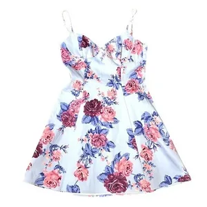 Zara Blue Pink Floral Bustier Mini Dress‎ Spaghetti Strap Fit and Flare Size M thumbnail 2