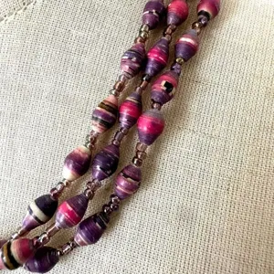 Beads for Life purple paper beaded triple strand necklace thumbnail 2