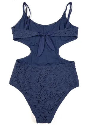 Aerie Navy Blue Medium Crochet Lace Cut Out One Piece Swimsuit Monokini EUC Swim thumbnail 1