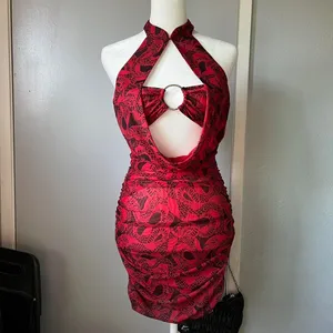 I.am.gia I AM GIA Elegant Red and black snake print Halter Dress Medusa Dress thumbnail 8
