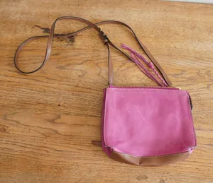 Tignanello Pink Leather Crossbody‎ Bag Organizer Purse Brown Trim Tassel Casual thumbnail 1
