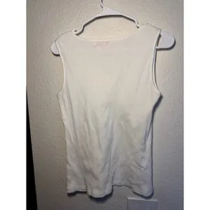 Zena Womens Ribbed Cotton Tank Top Cream Lace V-Neck Sleeveless Shirt Large thumbnail 5