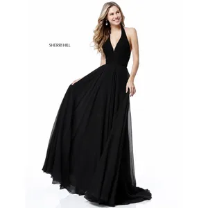 SHERRI HILL 51640 Black Sequin Halter Chiffon Gown – Size 6 NWT thumbnail 3